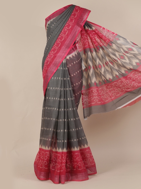 

Pothys Grey & Pink Linen Blend Printed Saree