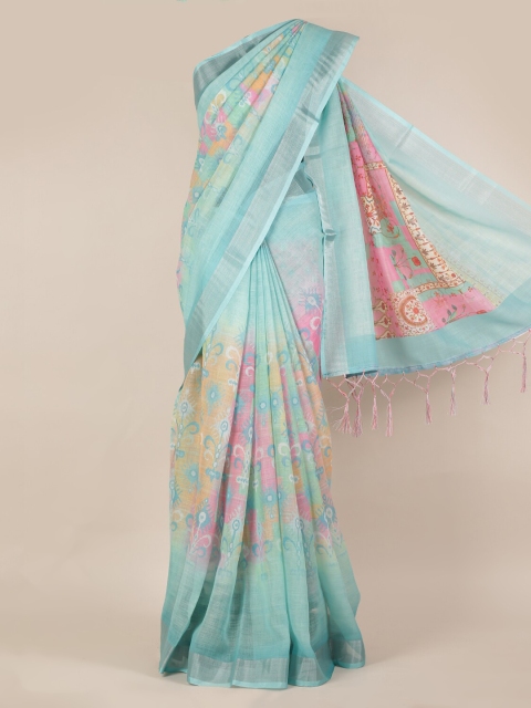 

Pothys Blue Printed Linen Blend Saree