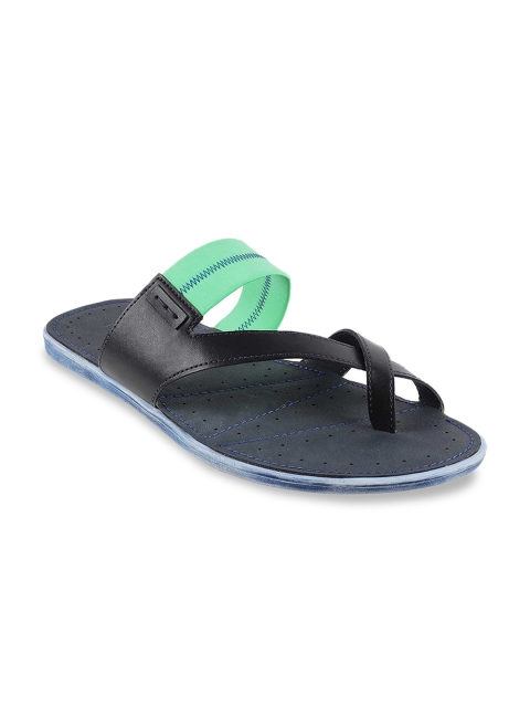 

Metro Men Green & Black Colourblocked Leather Comfort Sandals