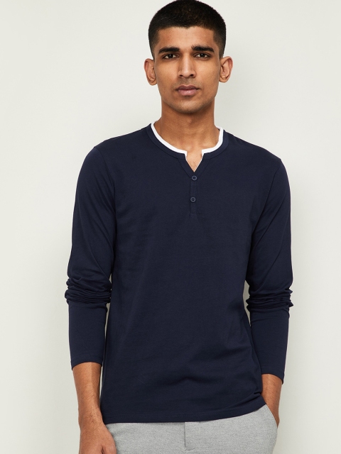 

Fame Forever by Lifestyle Men Navy Blue Solid Henley Neck T-shirt