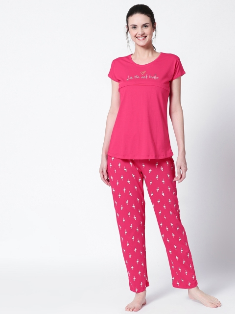 

Zeyo Women Pink Printed Night suit