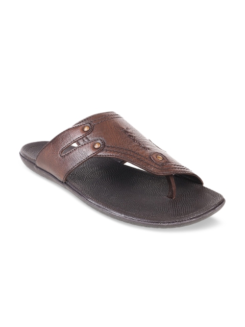 Metro Men Brown Solid Leather Comfort Sandals