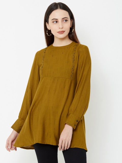 

Os Women Mustard Yellow Solid A-Line Longline Top