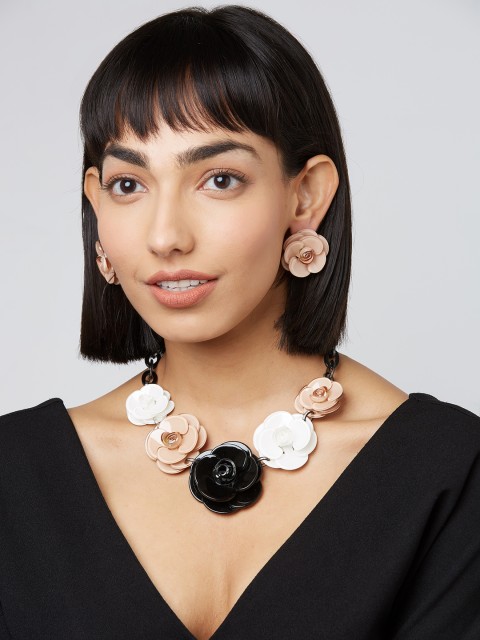 

Globus Black & Off-White Silver-Plated Statement Jewellery Set
