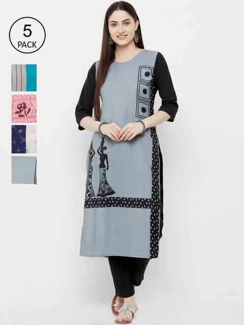 

7Threads Women Pack Of 5 Printed Straight Kurtas, Multi