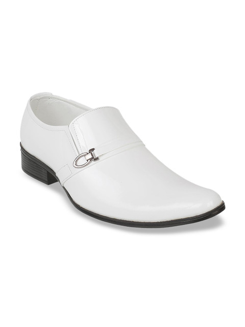 

Metro Men White Solid Leather Formal Slip-On Shoes