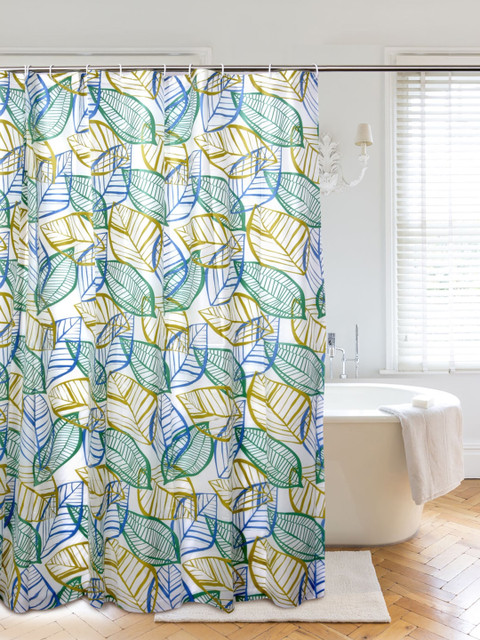 

Clasiko White & Blue Printed Sustainable Shower Curtain With 12 Hooks