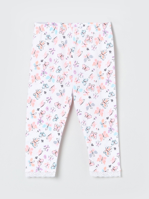 

max Girls White & Pink Printed Ankle-Length Leggings