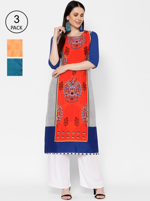 

7Threads Women Pack Of 3 Printed Straight Kurta, Multi