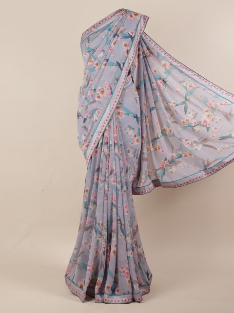 

Pothys Grey Printed Poly Chiffon Saree