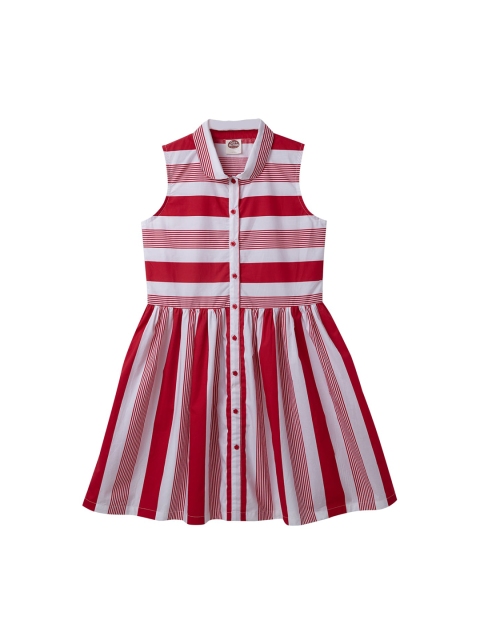 Cub McPaws Girls Red & White Striped Fit and Flare Dress