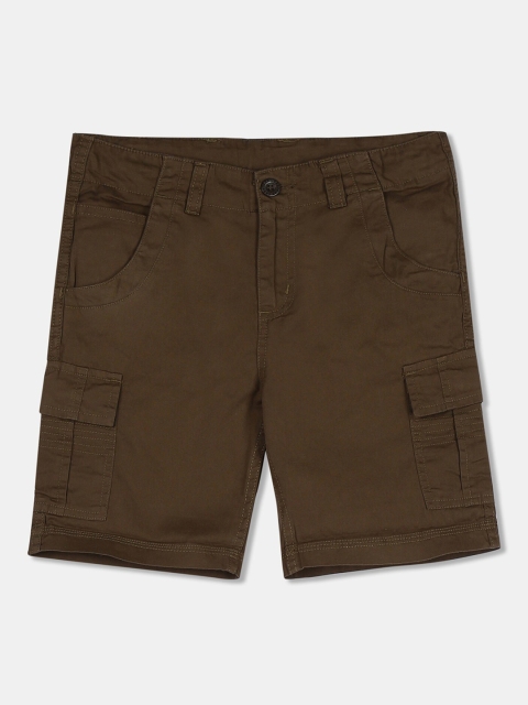 

Cherokee Boys Olive Brown Solid Regular Fit Cargo Shorts