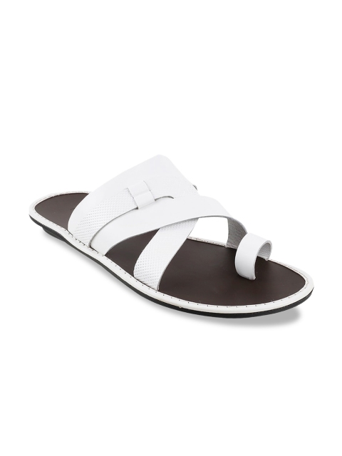 

Metro Men White & Brown Solid Leather Comfort Sandals