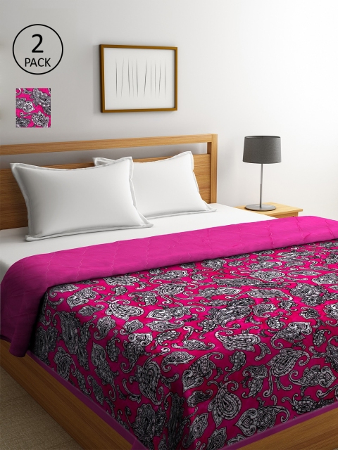 

KLOTTHE Set Of 2 Magenta Pink & Grey Ethnic Motifs AC Room 600 GSM Double Bed Comforter