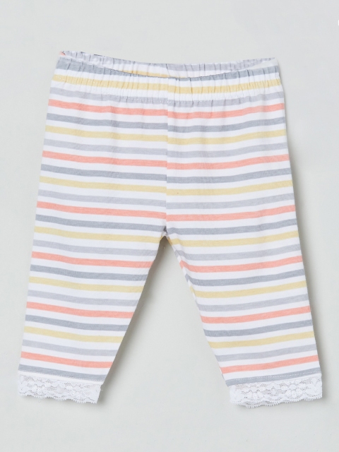 

max Infant Girls White & Orange Striped Ankle-Length Leggings