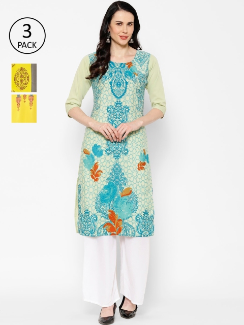 

7Threads Women Multicoloured Set of 3 Printed Straight Kurta, Multi