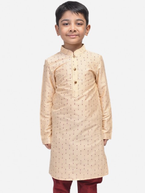 

NAMASKAR Boys Cream-Coloured & Red Printed Straight Kurta