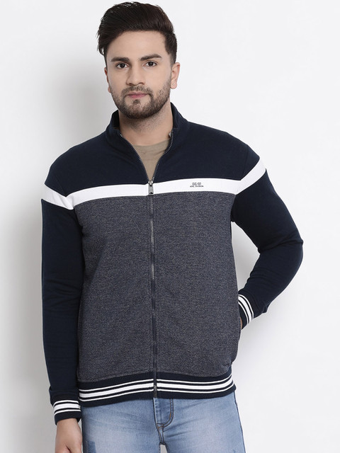 

COBB Men Navy Blue & White Striped Cotton Sweatshirt