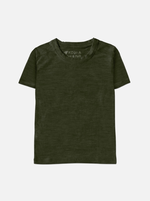 Kosha Boys Olive Green Solid Merino Wool & Bamboo Half Sleeves Thermal Top