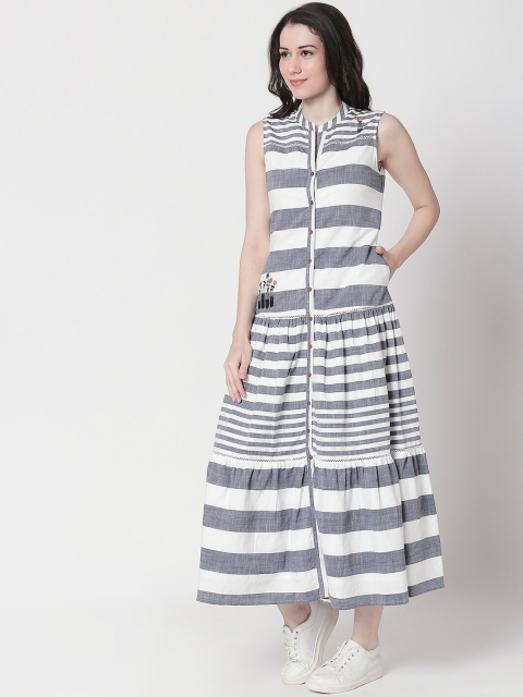 

TERQUOIS Women Grey Striped Maxi Dress