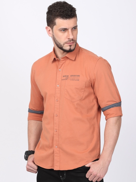 

FOGA Men Peach-Coloured Regular Fit Solid Casual Shirt