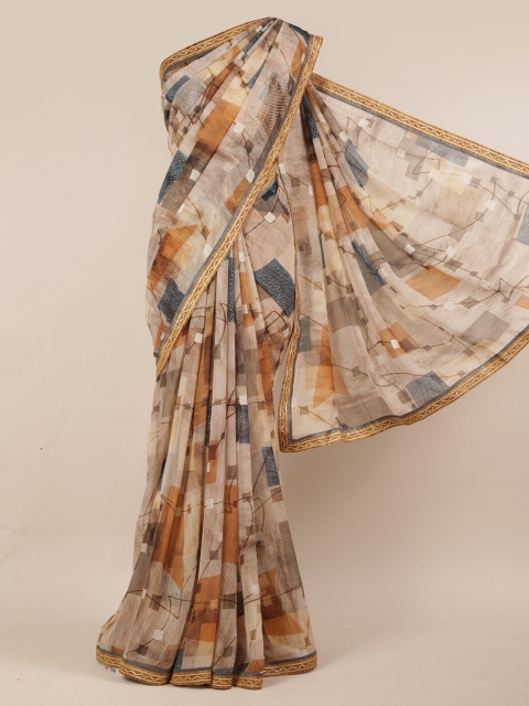

Pothys Beige Printed Poly Chiffon Saree