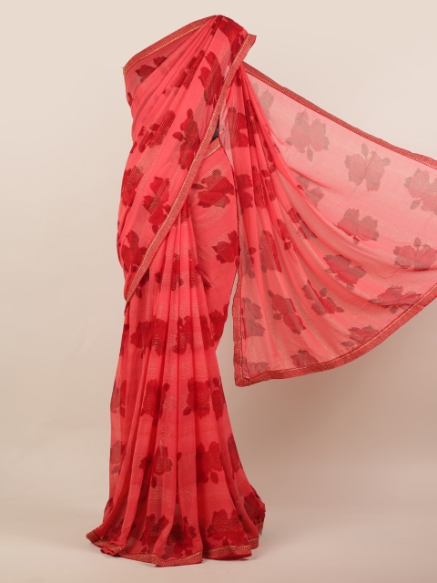Pothys Pink Printed Poly Chiffon Saree