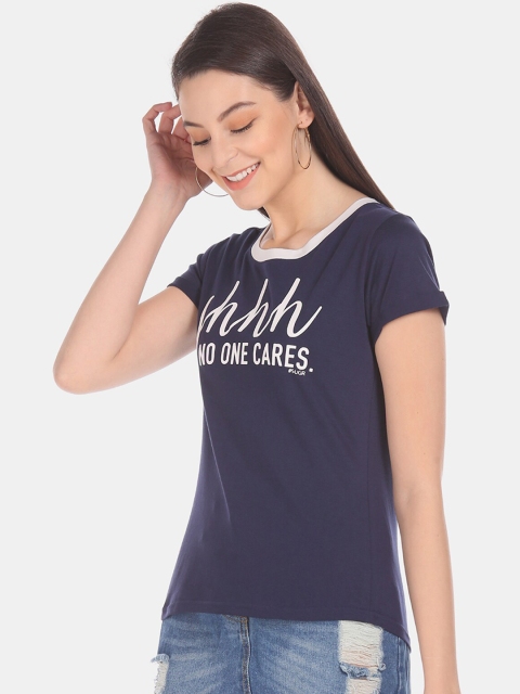 

Sugr Women Navy Blue Printed Round Neck T-shirt