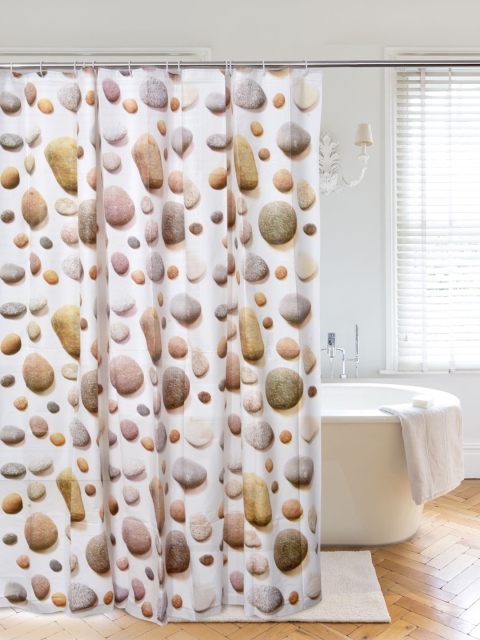 

Clasiko White & Brown Printed Sustainable Shower Curtain With 12 Hooks