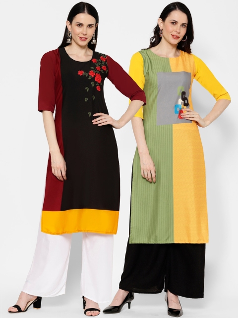 

7Threads Women Multicoloured & Multicoloured Colourblocked Straight Kurta, Multi