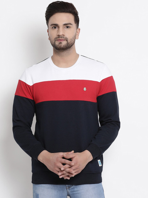 

COBB Men Navy Blue & Red Striped Sweatshirt