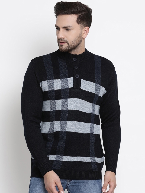 

COBB Men Blue & Grey Striped Pullover Sweater