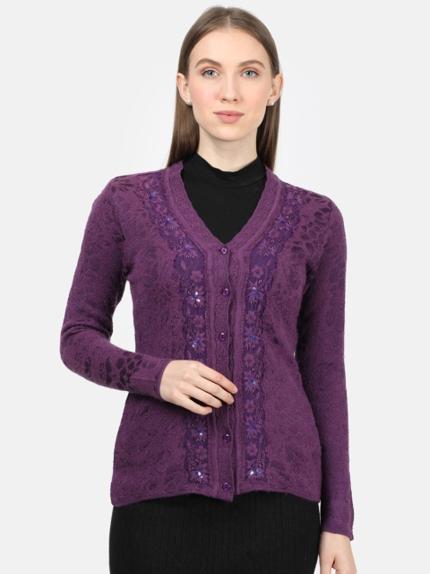 

Monte Carlo Women Purple Embroidered Cardigan
