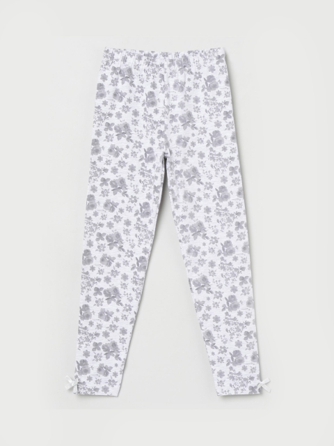 

max Girls White & Grey Printed Ankle-Length Leggings