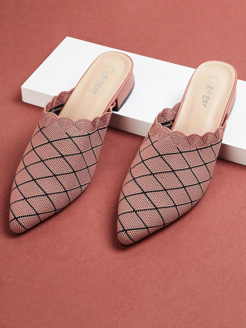 

Ginger by Lifestyle Women Pink & Black Woven Design Block Heels