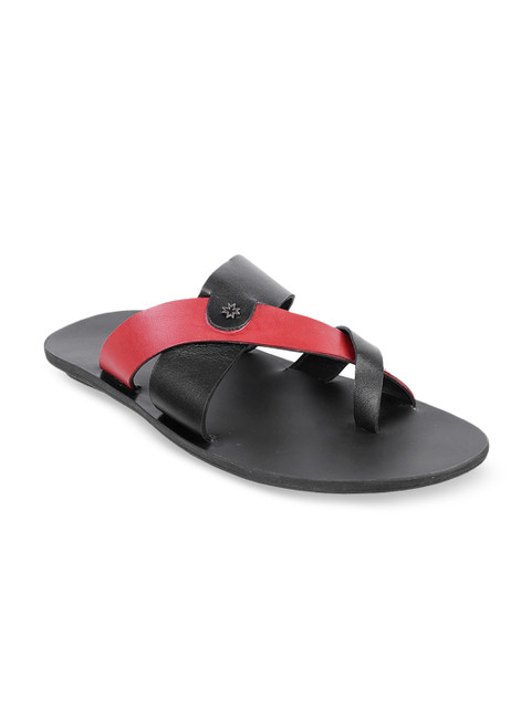 

Metro Men Black & Red Colourblocked Leather Comfort Sandals