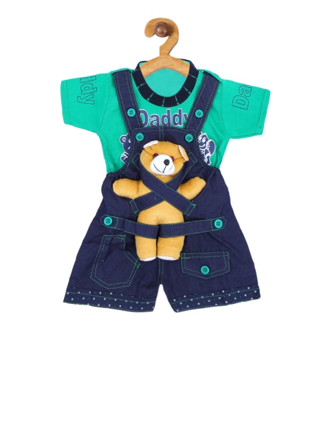 

ICABLE Infant Boys Green & Navy Blue Denim Dungaree Set