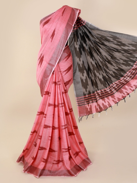 

Pothys Pink Printed Linen Blend Saree