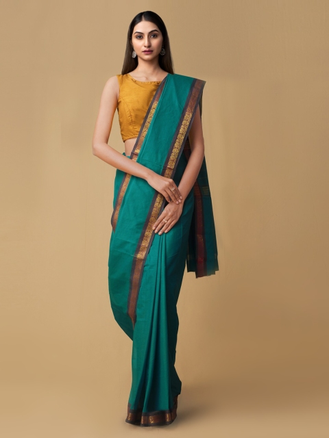 Unnati Silks Green Pure Cotton Solid Venkatgiri Handloom Saree