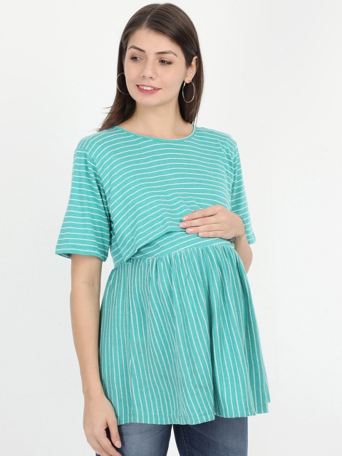 

The Mom Store Women Green Striped Maternity A-Line Top