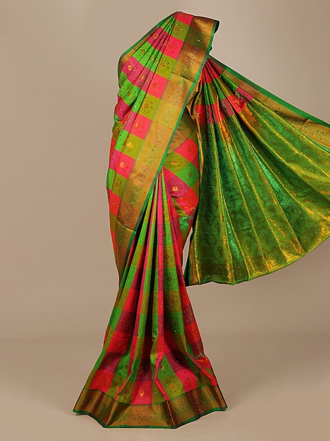 

Pothys Green & Pink Art Silk Checked Saree