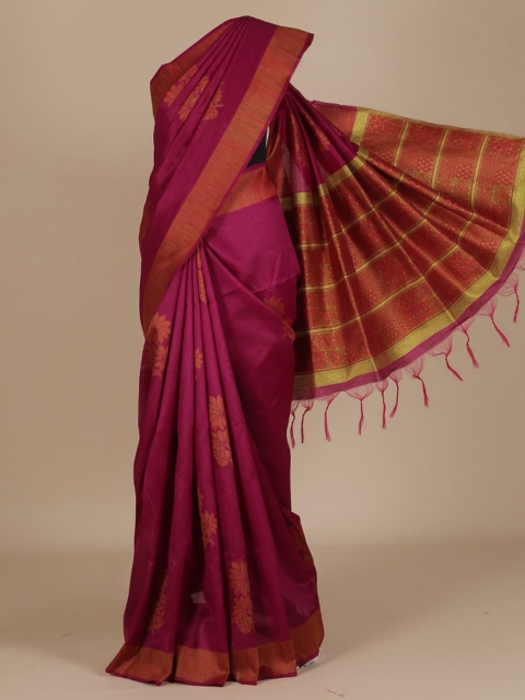 

Pothys Magenta Woven Design Poly Chiffon Saree