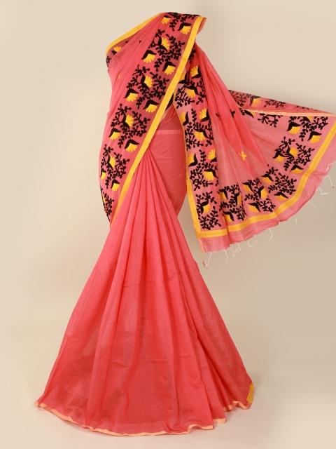 

Pothys Peach-Coloured Solid Cotton Blend Saree