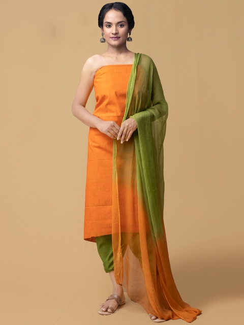 

Unnati Silks Women Orange & Green Solid Unstitched Dress Material