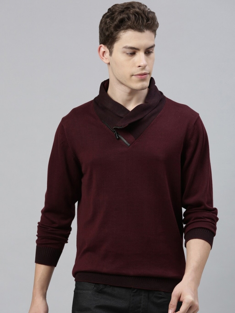 

RARE RABBIT Men Maroon Solid Sweater