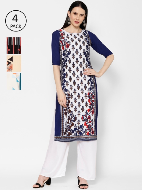 

7Threads Women Pack Of 4 Printed Straight Kurta, Multi