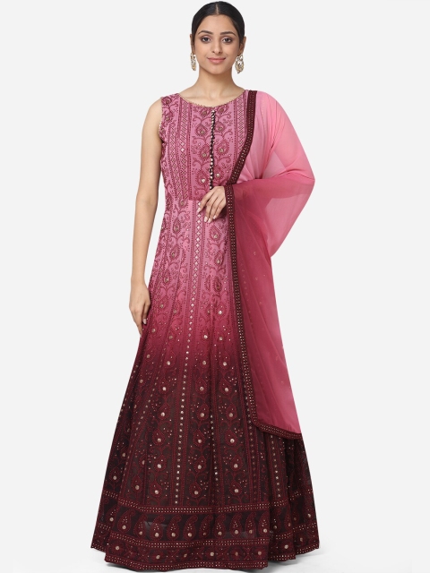 

BOMBAY SELECTIONS Women Maroon Embellished Maxi Dress With Dupatta