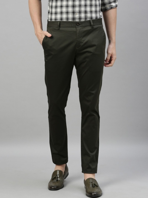 

RARE RABBIT Men Olive Green Regular Fit Solid Regular Trousers