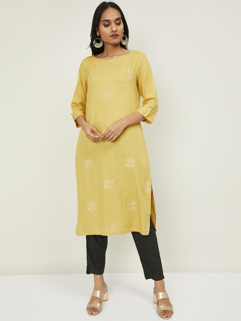 

Melange by Lifestyle Women Yellow Embroidered A-Line Kurta