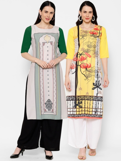 

7Threads Women Pack Of 2 Multicoloured Printed Straight Kurtas, Multi